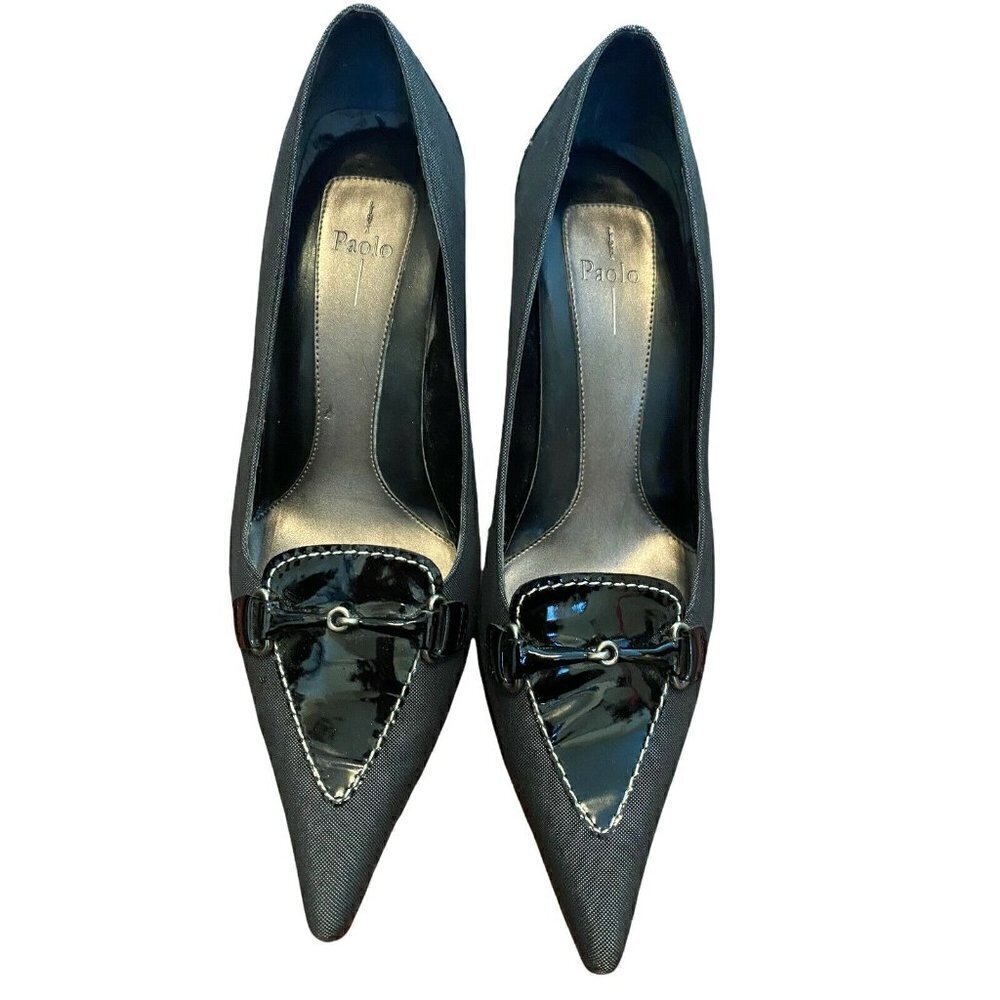 Linea Paolo Sz 9.5 Black Fabric Leather Pointy Toe Women’s Pumps Heels